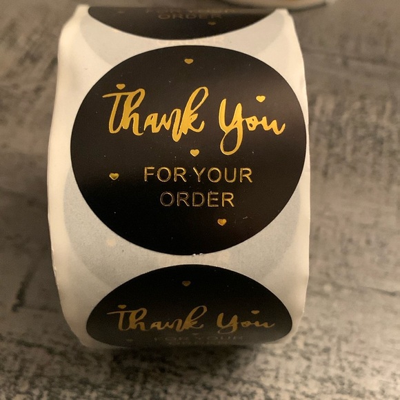 Thank You For Your Order Sticker Label 500 Round 1.5”x1.5” Black & Gold Foil NWT - Picture 1 of 4